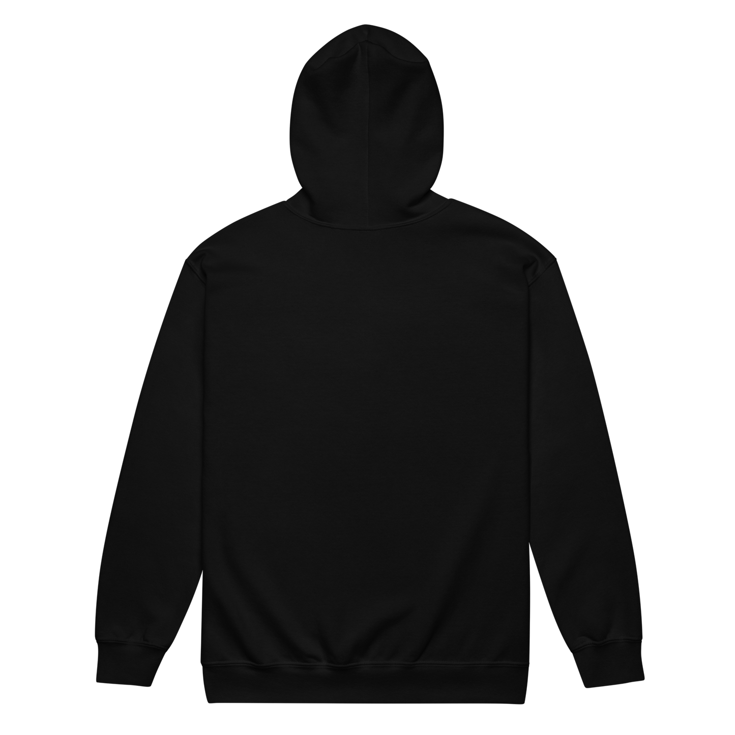 Back of a black zip up hoodie
