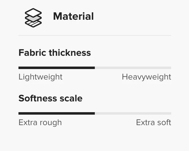 Control panel for fabric thickness and softness scale on a white background