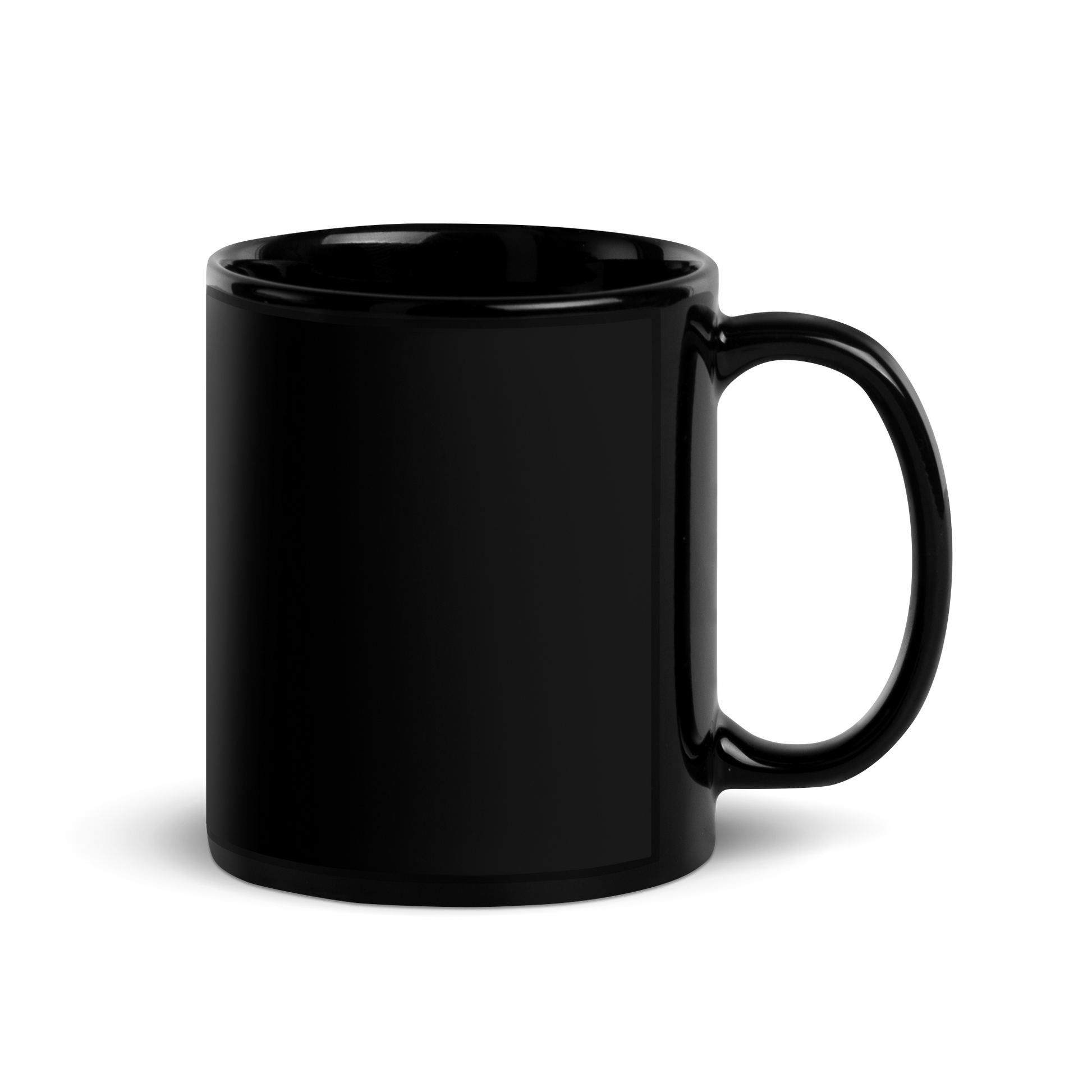 This is a black glossy mug with a design of a hand-drawn wreath made of moss-covered branches wraps around a glowing sun. The wreath is decorated with purple and blue flowers, small amethyst and fluorite crystals, and strands of hanging moss. The words “Witchy” curve above the wreath and “All Year” sits on the bottom right  on the other side