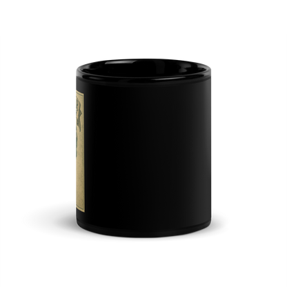 This is the side of a black mug with a vintage-style illustration of a zombie-themed ice cream cone with a green, melting undead face and bulging eyeballs. Above the cone, a horror banner reads "Horror All Year" on a distressed parchment background on the other side