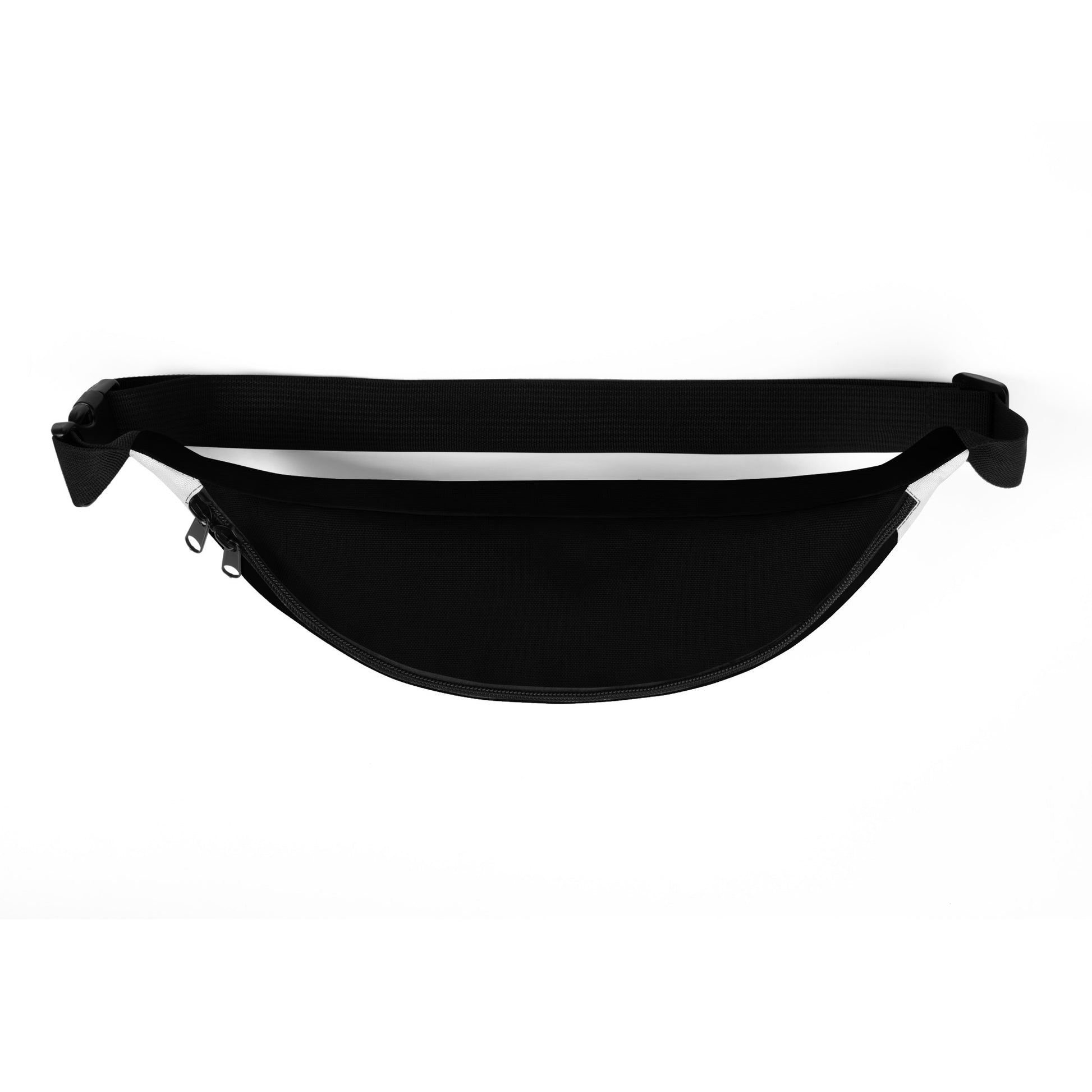 Back of a black shoulder or fanny pack