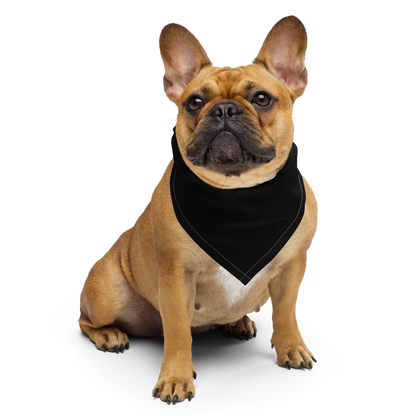Brown Frenchie dog wearing a black bandana with a vintage-style patch on the pocket area. The design features a green pinup-style zombie girl holding flowers, with a banner underneath that reads “CREEPY ALL YEAR.”
