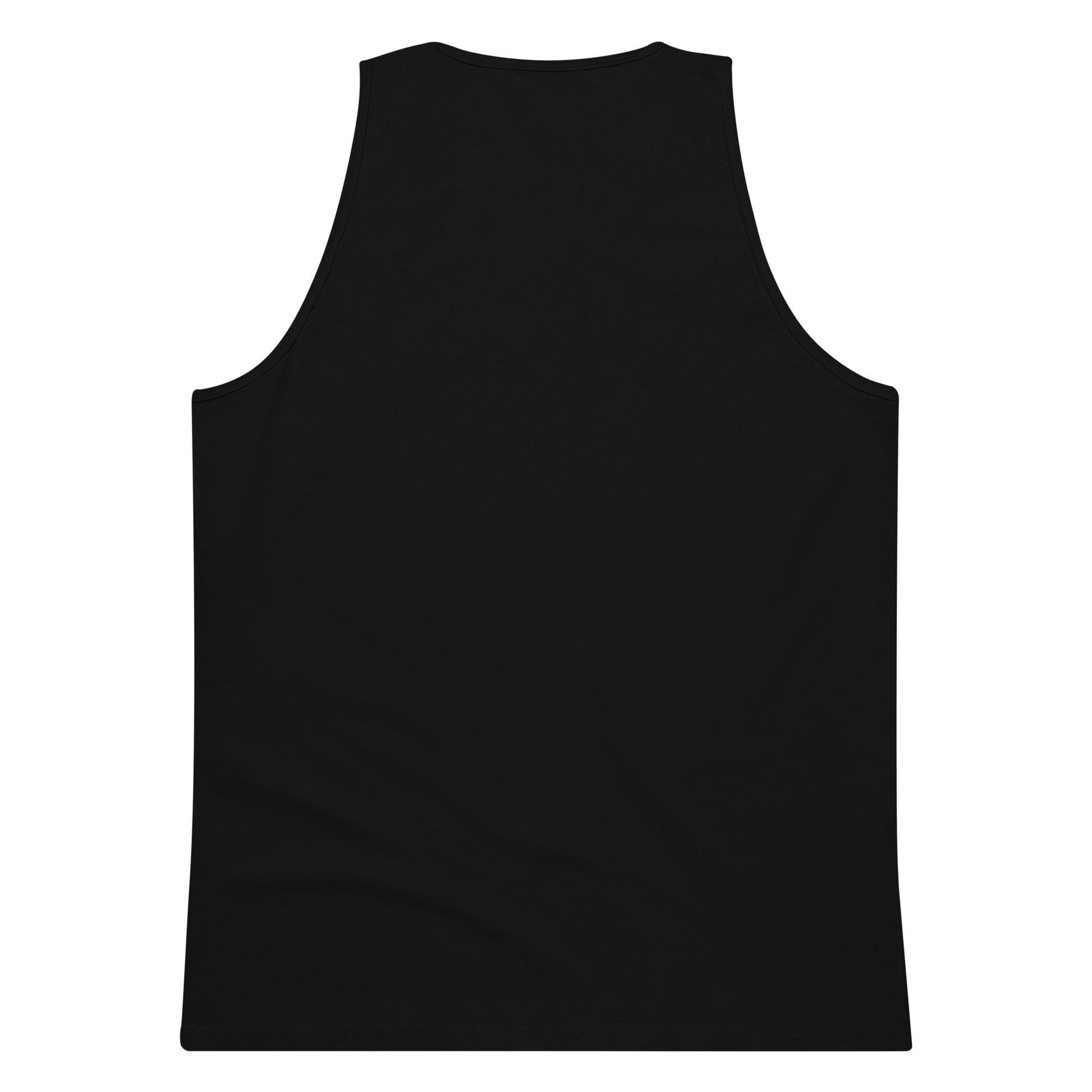 A back of a black tank top with a vintage-style design on the front. The design features a green pinup-style zombie girl holding flowers, with a banner underneath that reads “CREEPY ALL YEAR.”