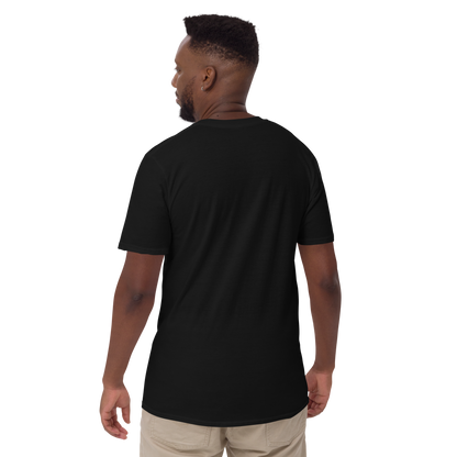 Man wearing a black t-shirt that is showing the back of the Creepy All Year design