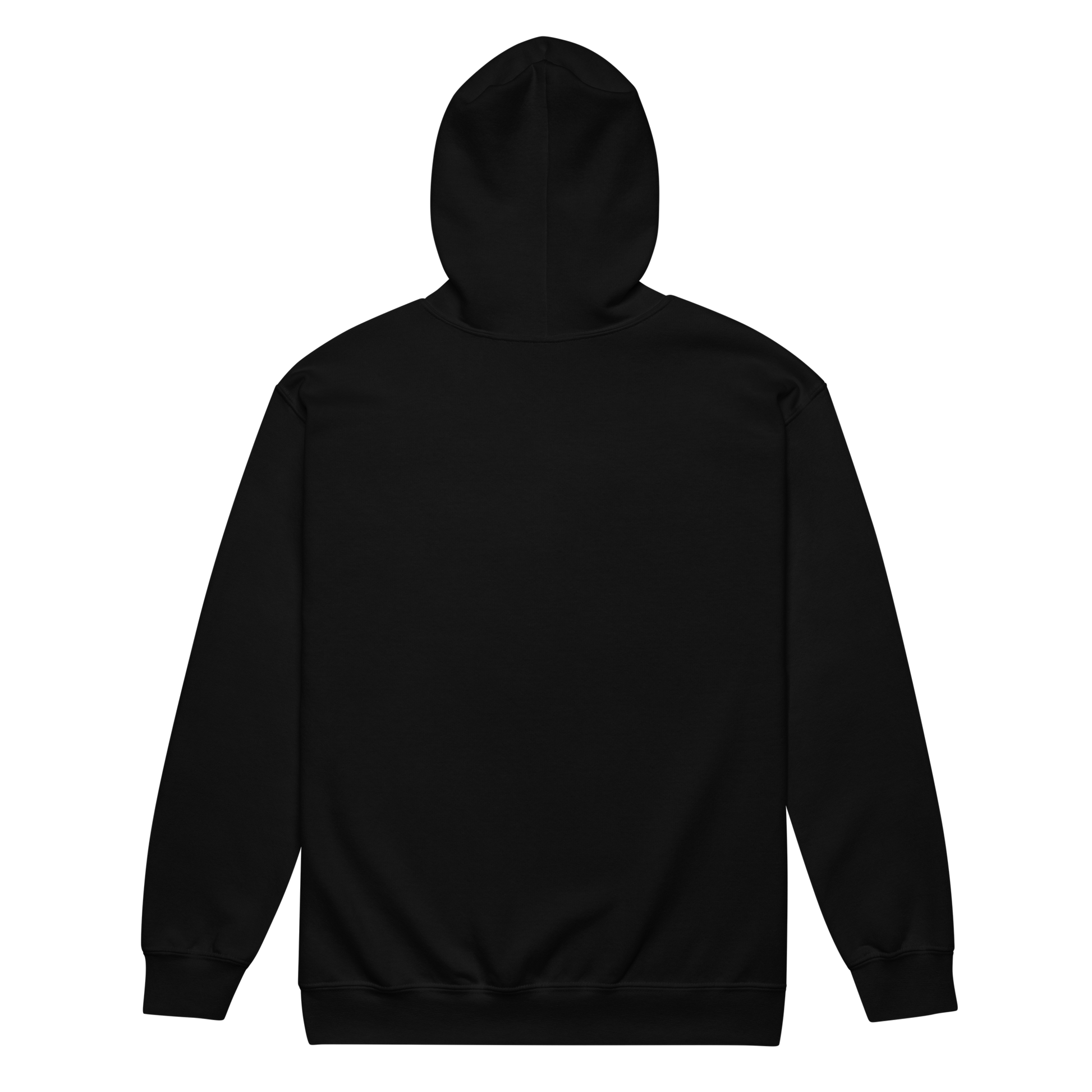 Back of a black zip up hoodie
